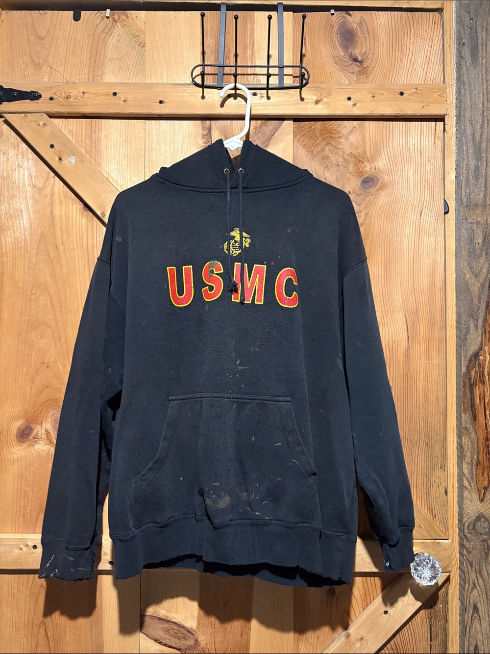 USMC Grunge Marine CH Apparel Black Pullover Hoodie - Large